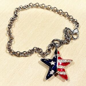 Tommy Hilfiger Vintage Bracelet Star Stripes Charm USA Silver Plated Adjustable